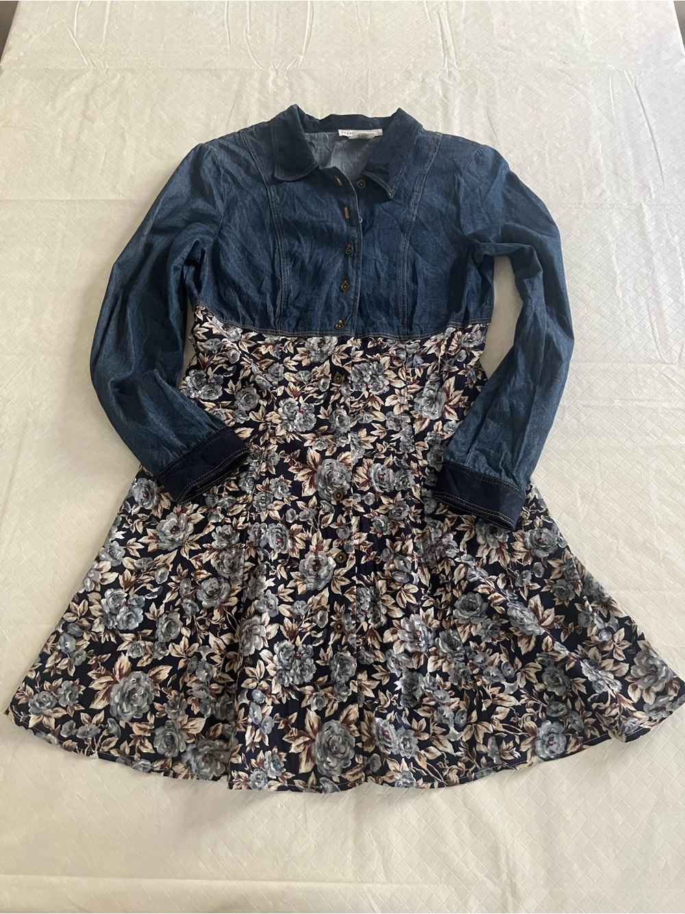 jonathan martin Denim-Style Top with Navy Floral Skirt Dress